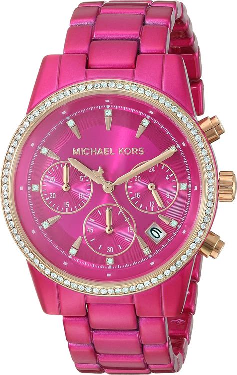 michael kors watch with pink acrylic links|Michael Kors Watch pink strap.